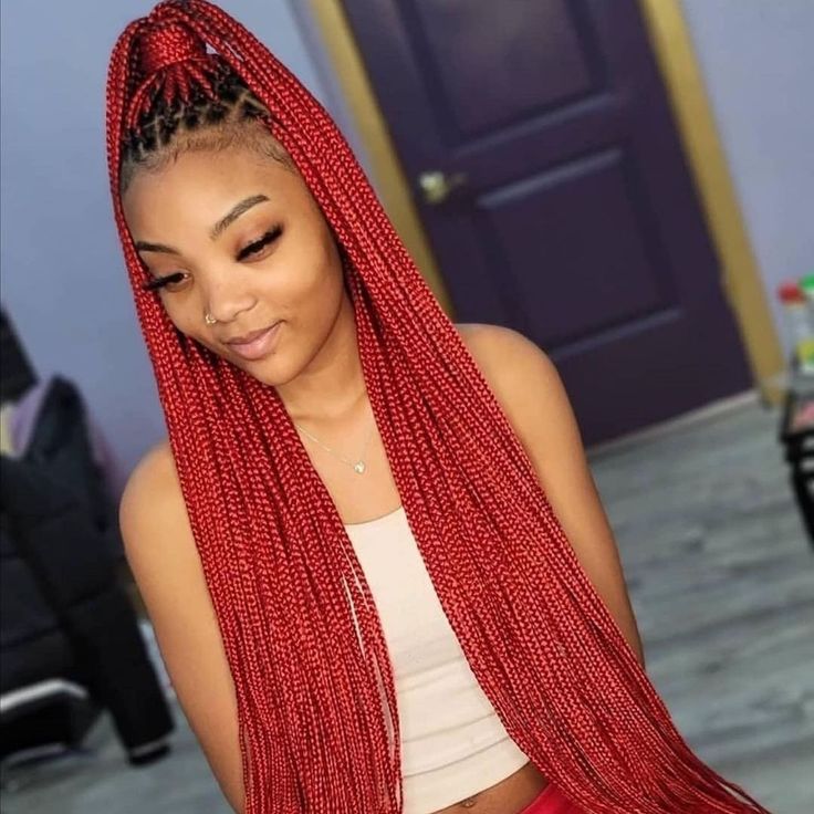 red long braids